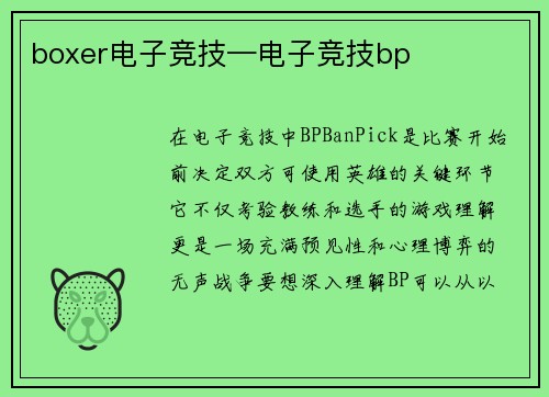 boxer电子竞技—电子竞技bp